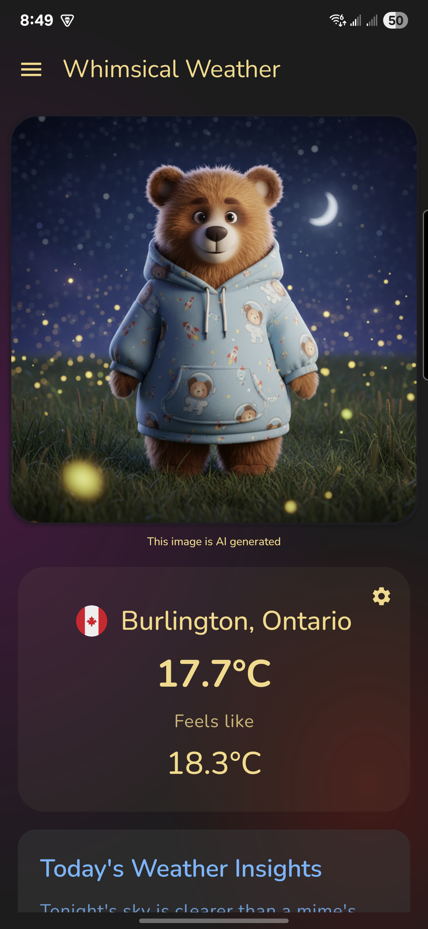 Main screen with weather animal