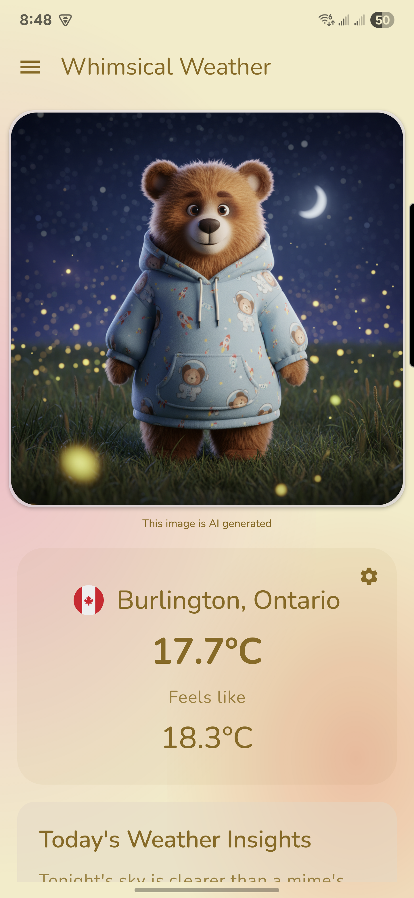 Main screen with weather animal