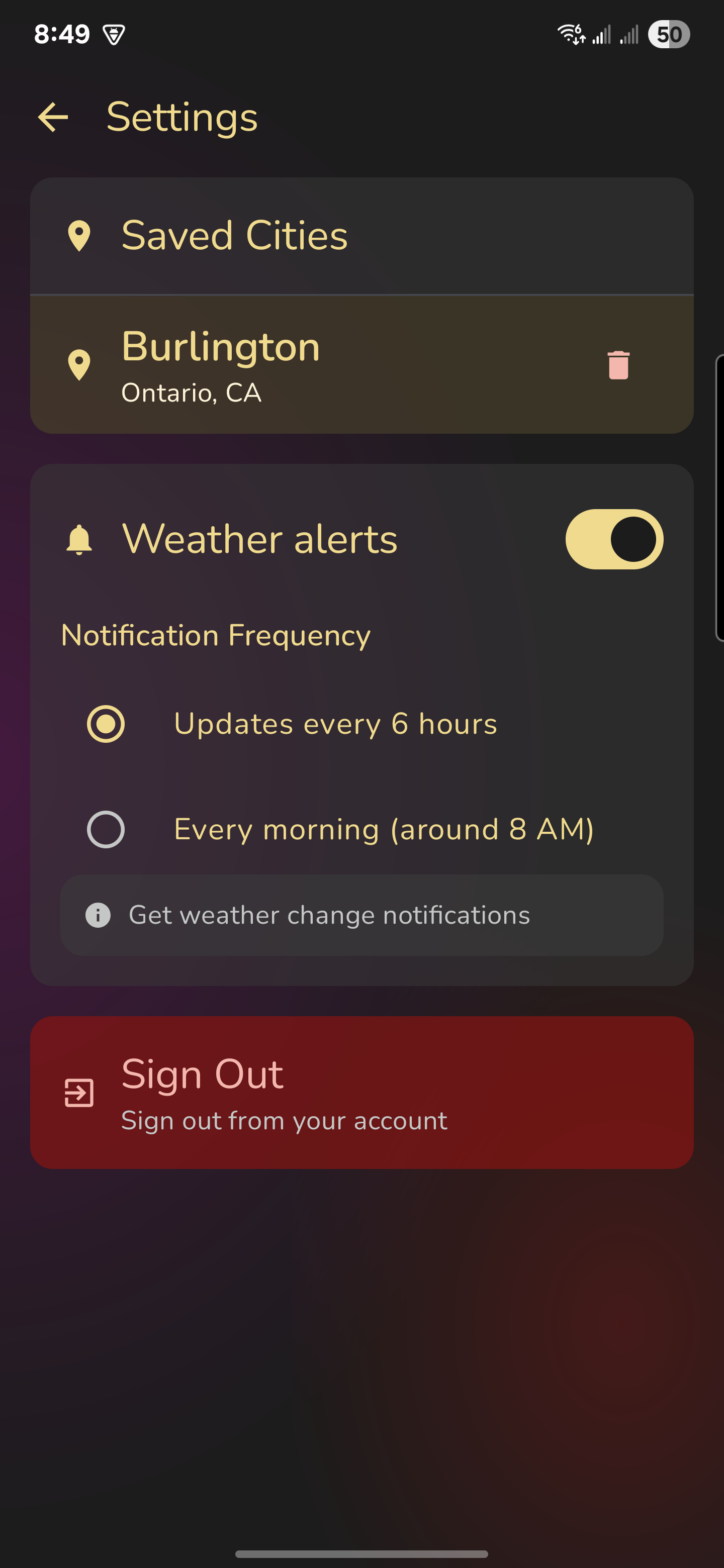 Settings and notifications