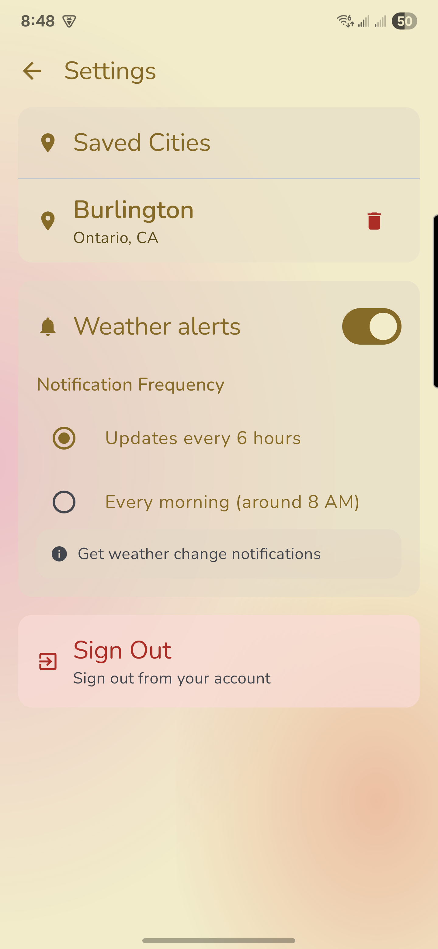 Settings and notifications